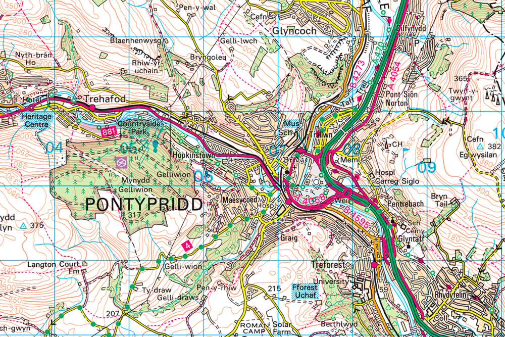 Map of Pontypridd using 1:50 000 Scale Colour Raster