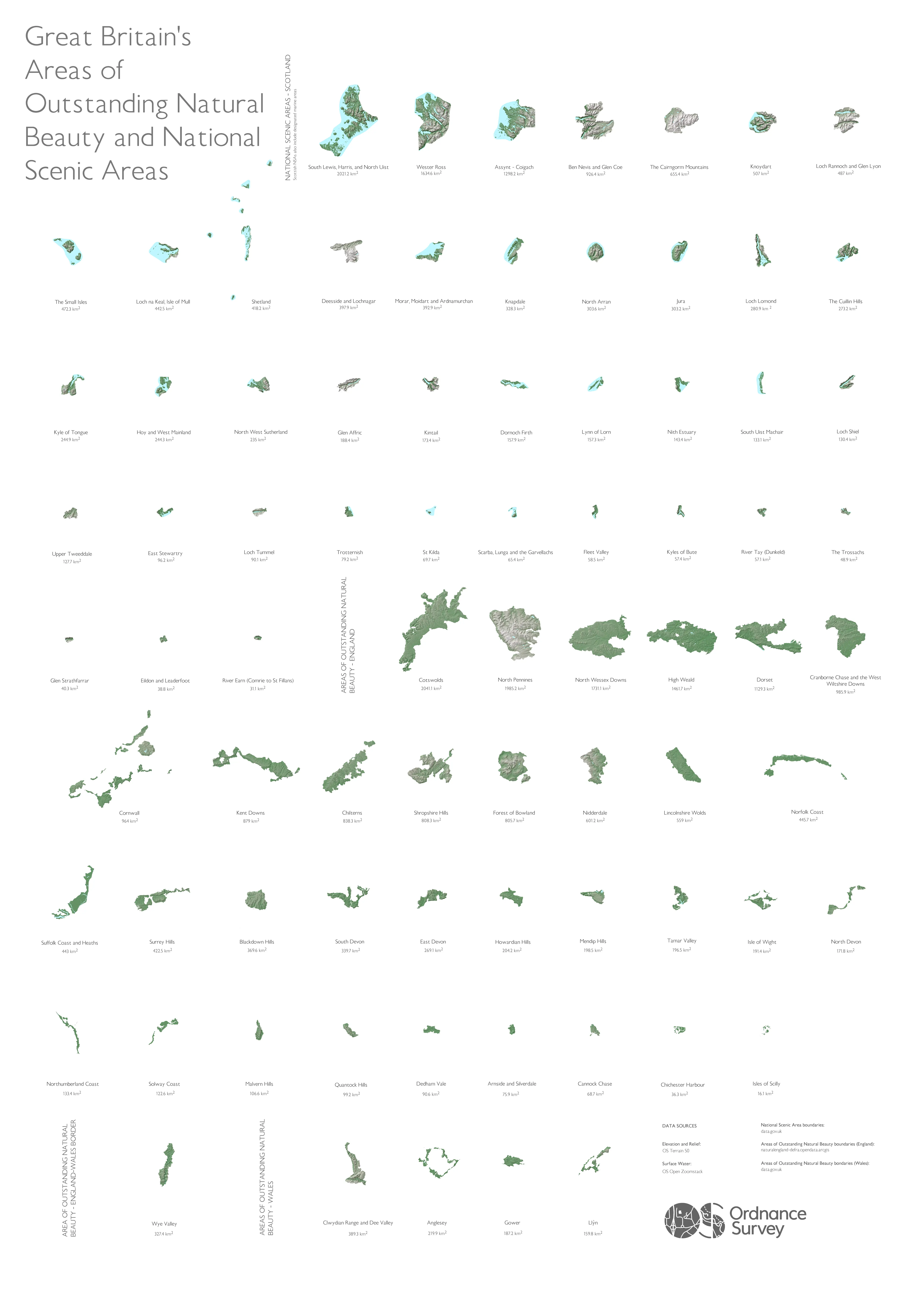 AONB and NSA data visualisation poster.