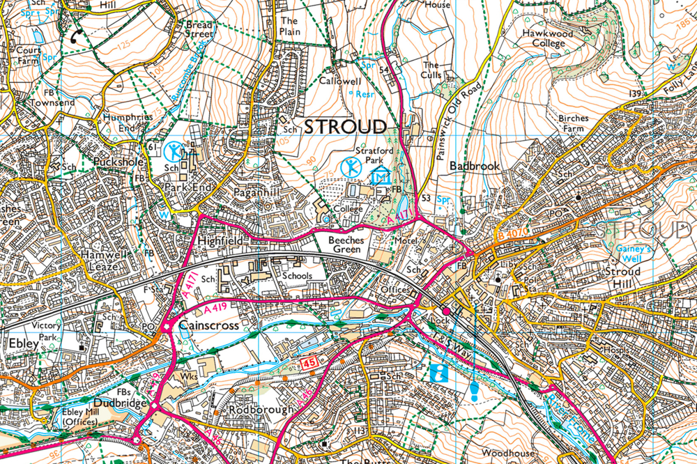 Map of Stroud using 1:25 000 Scale Colour Raster