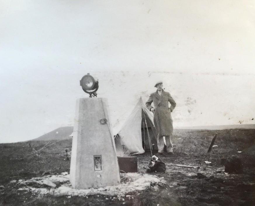 The type of beacons used and the surveyor’s tent for protection through the night.