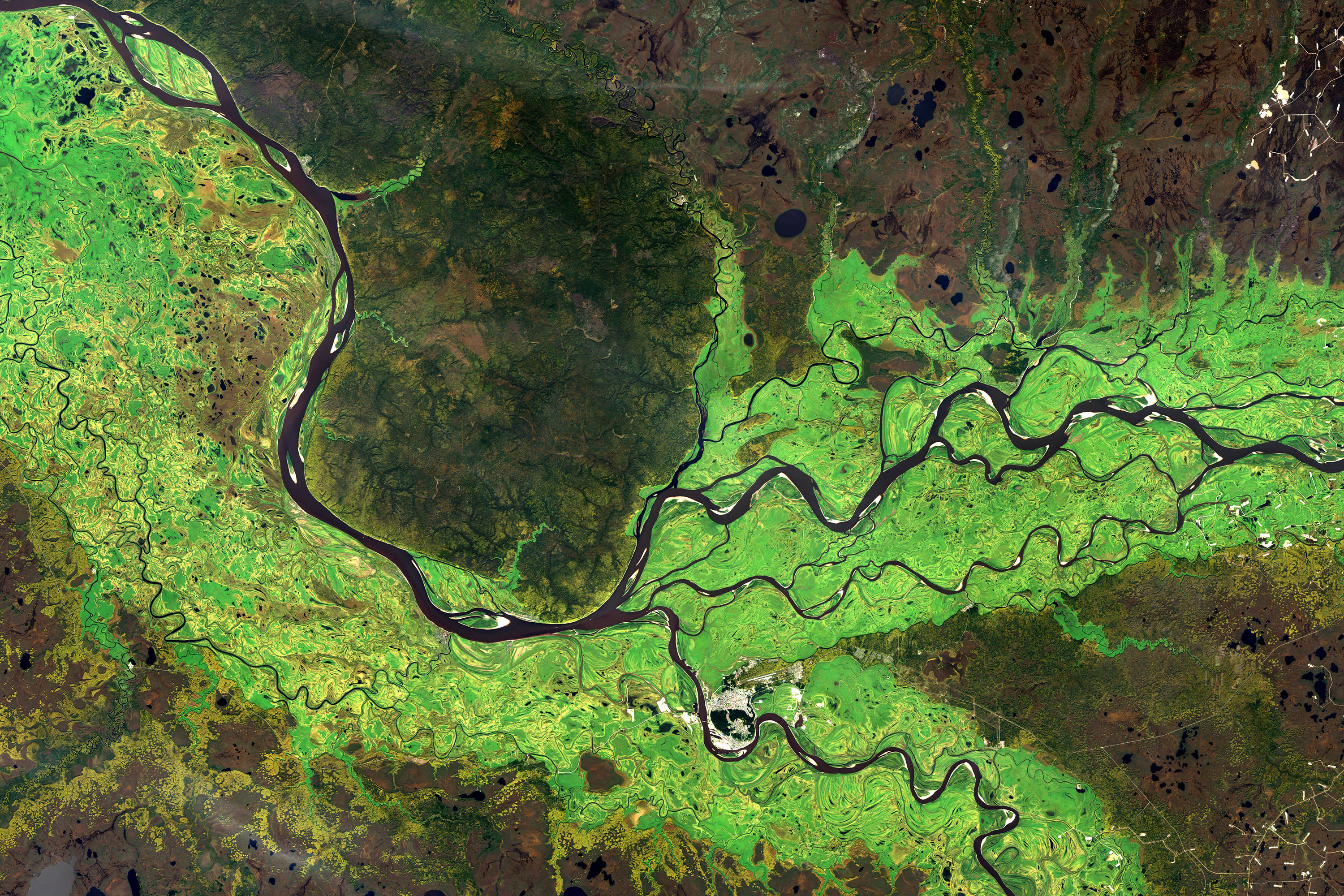 Aerial view of river and land