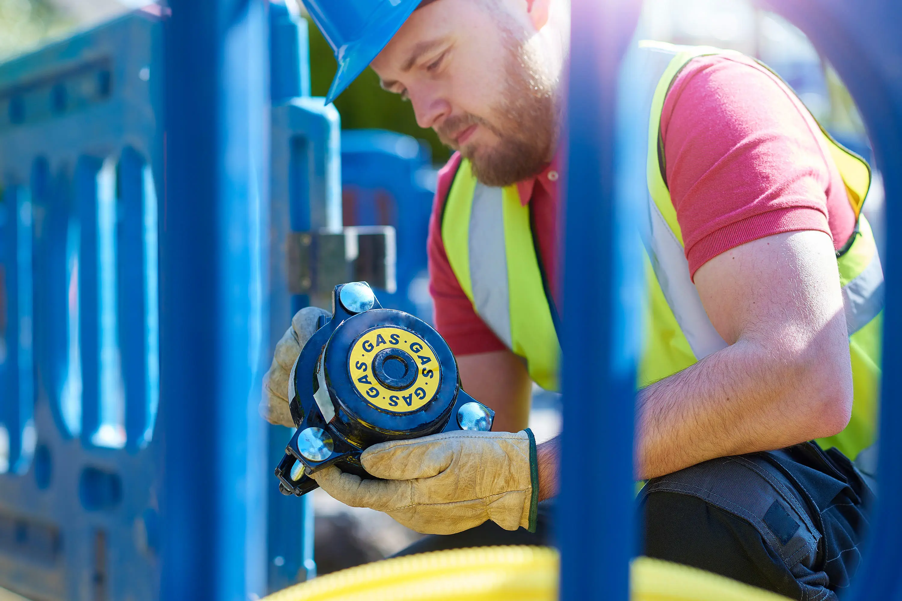 Man installing gas pipes