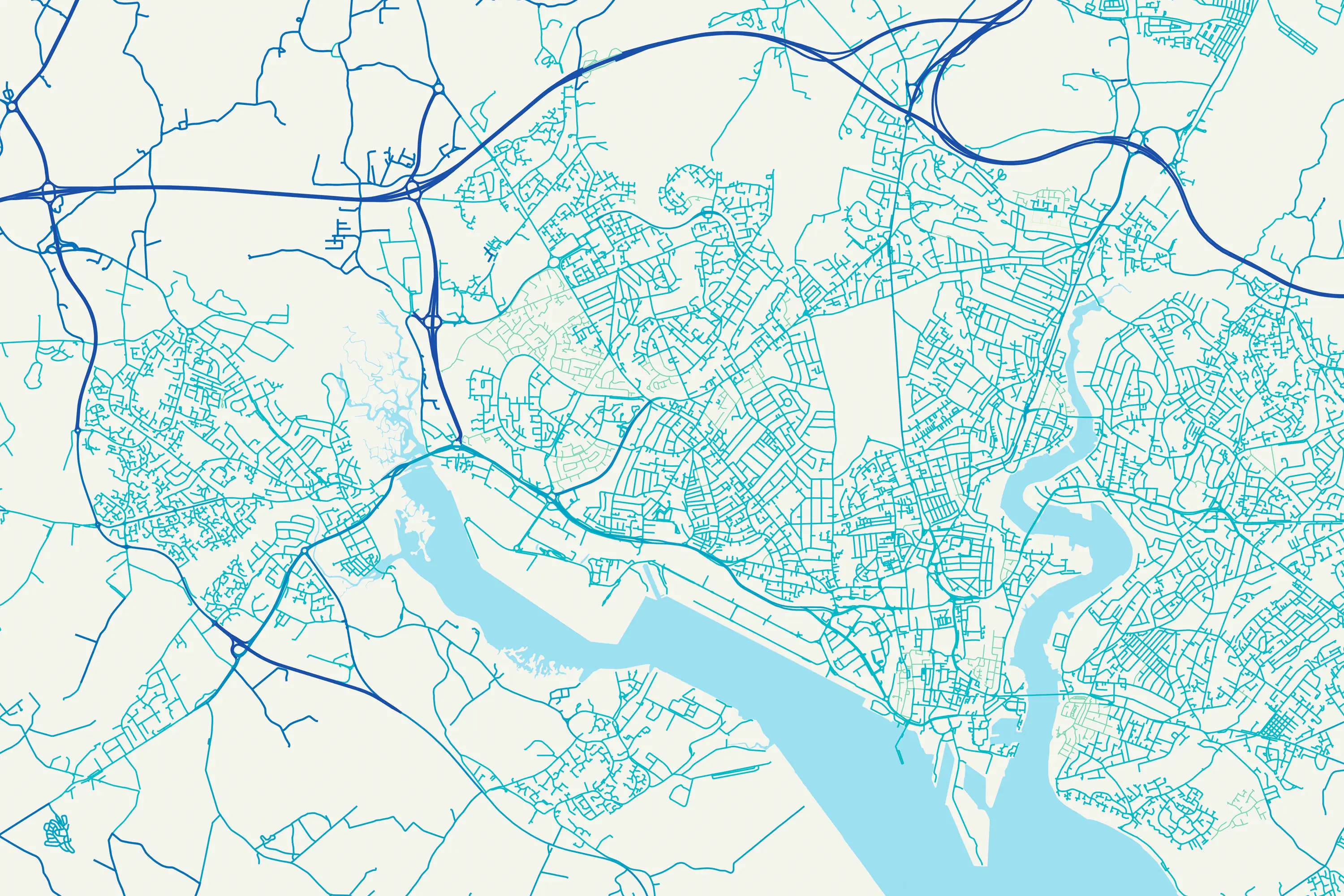 Map of Southampton using OS MasterMap Highways Network with speed data