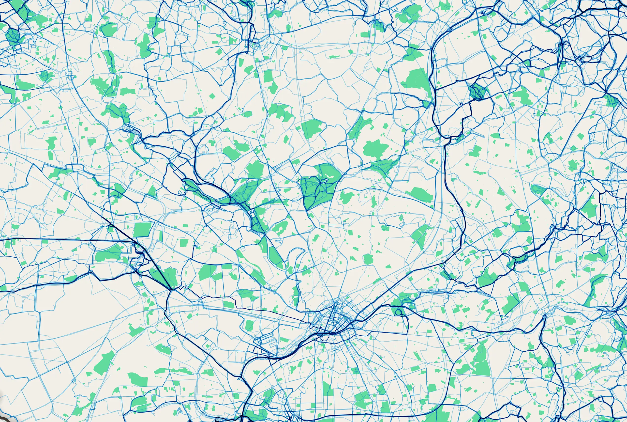 Map showing roads and rivers of Greater Manchester UK