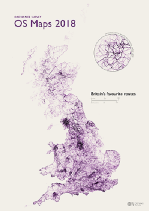 Data visualisation showing the OS Maps routes across Great Britain