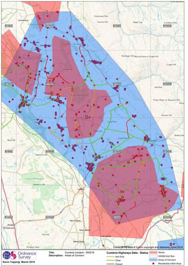 Map showing use of Mapping for Emergencies in Cumbria 2018
