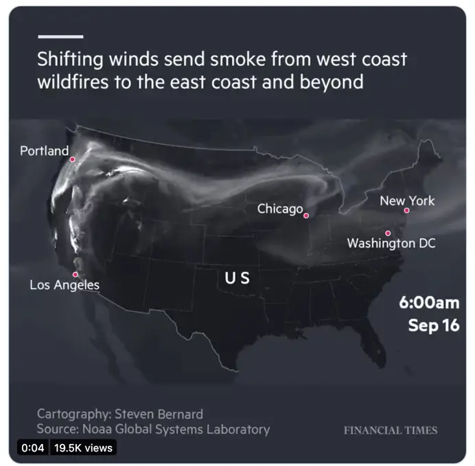 US fires smoke map, Steve Bernard (Financial Times)
