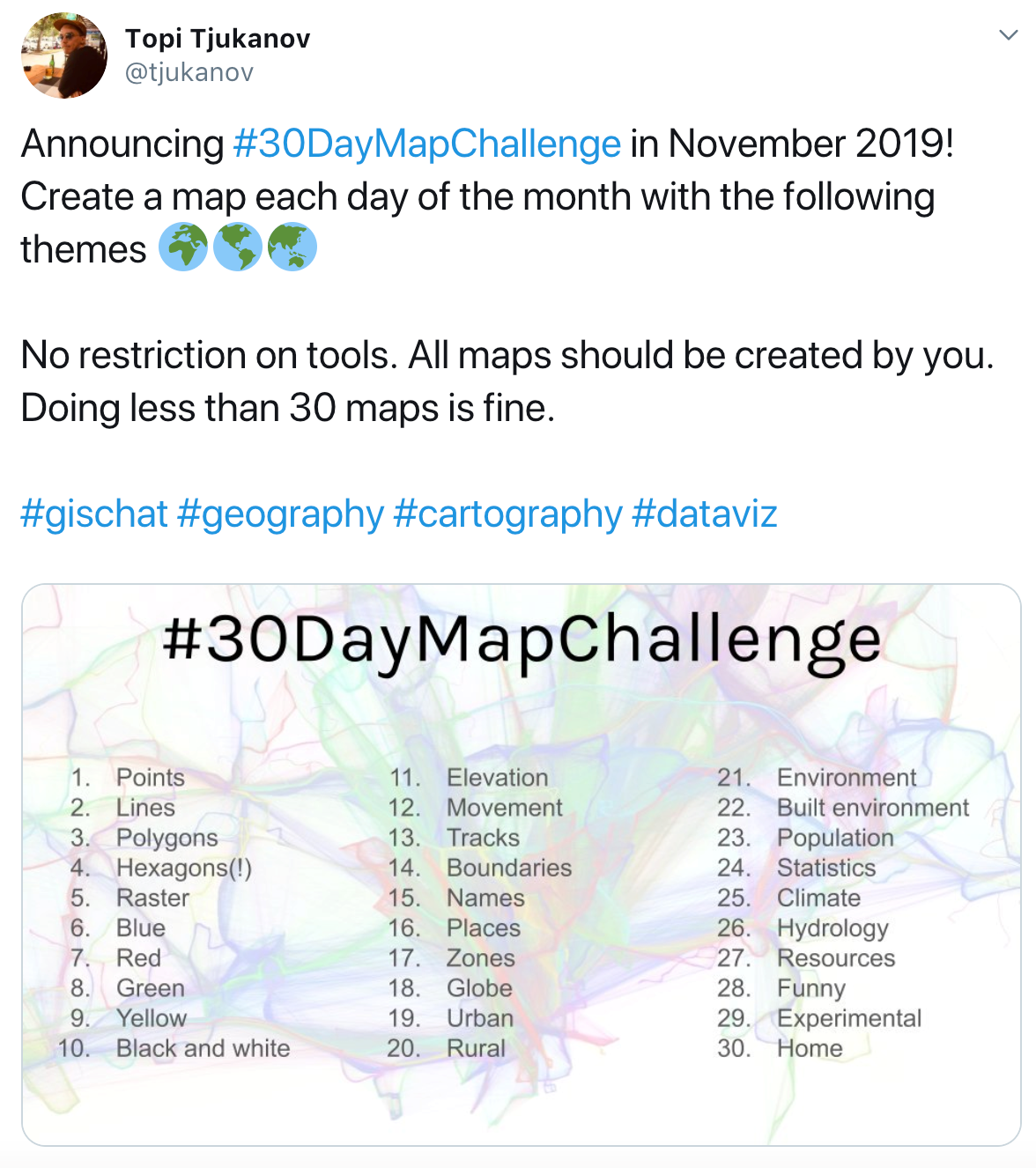 Screenshot of #30DayMapChallenge tweet.