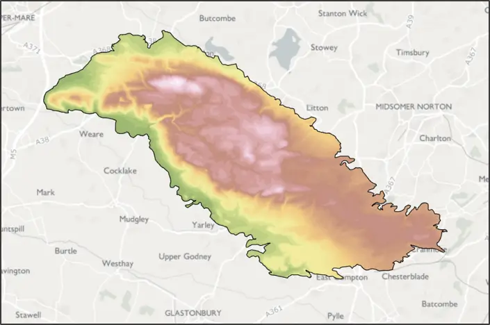Clipped elevation polygons for focal point of map