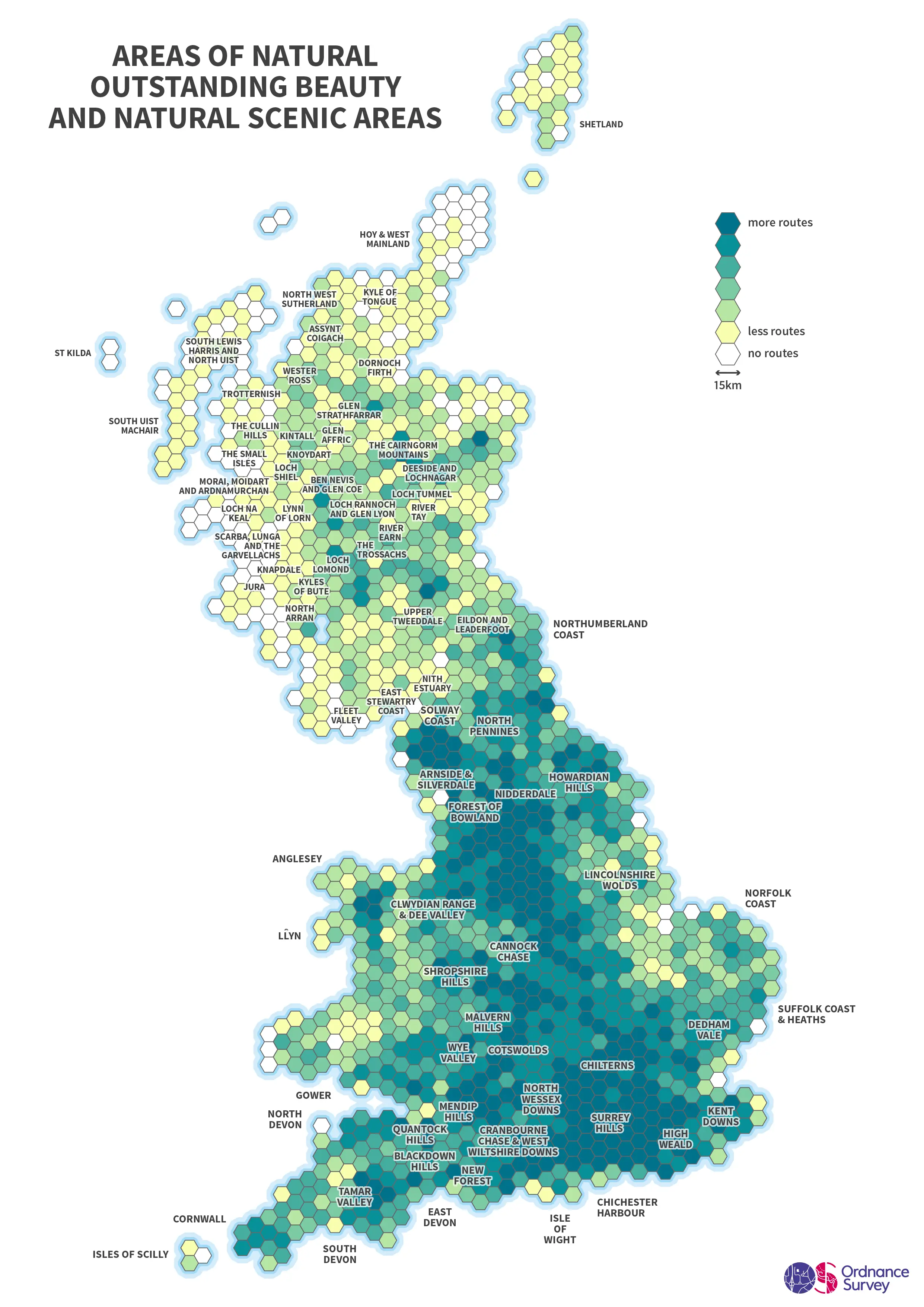 Data visualisation highlighting AONBs across Great Britain