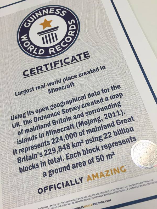 OS GB Minecraft map wins Guinness World Record.