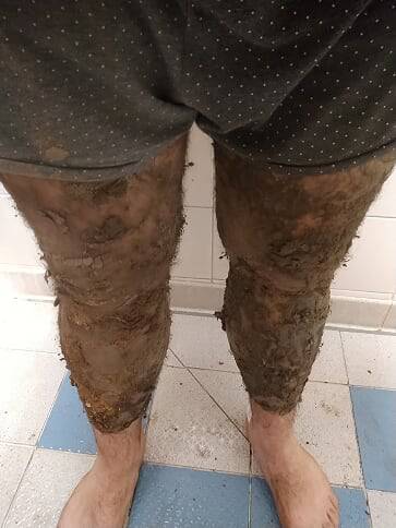 Barney's muddy legs