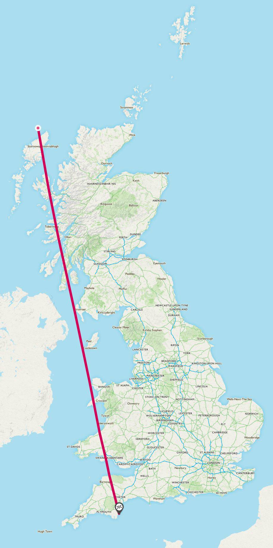 Map of Great Britain with a line marking the areas now to the east of magnetic north for the first time since the 1660s