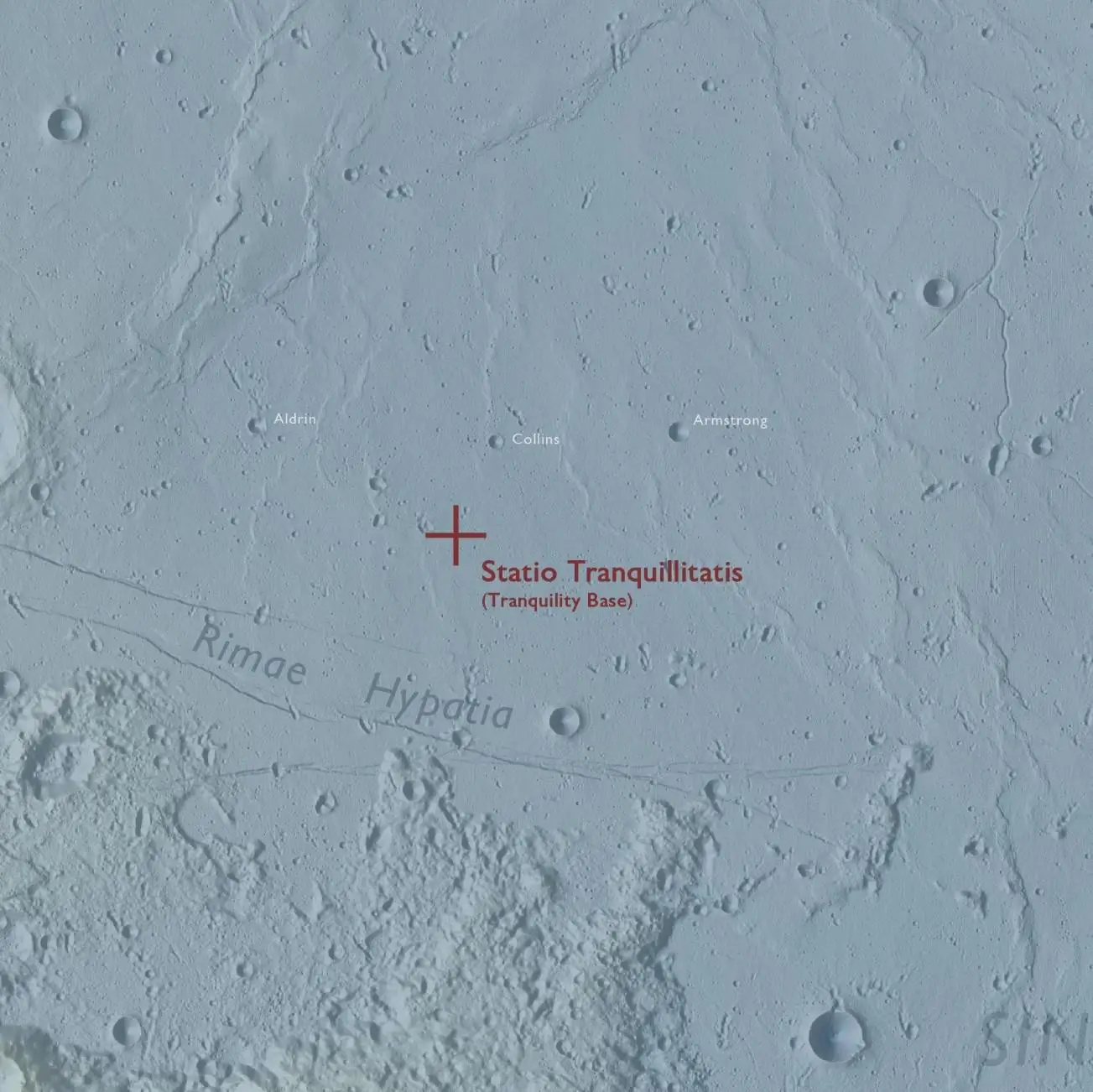 Location of the tranquility base on a moon map
