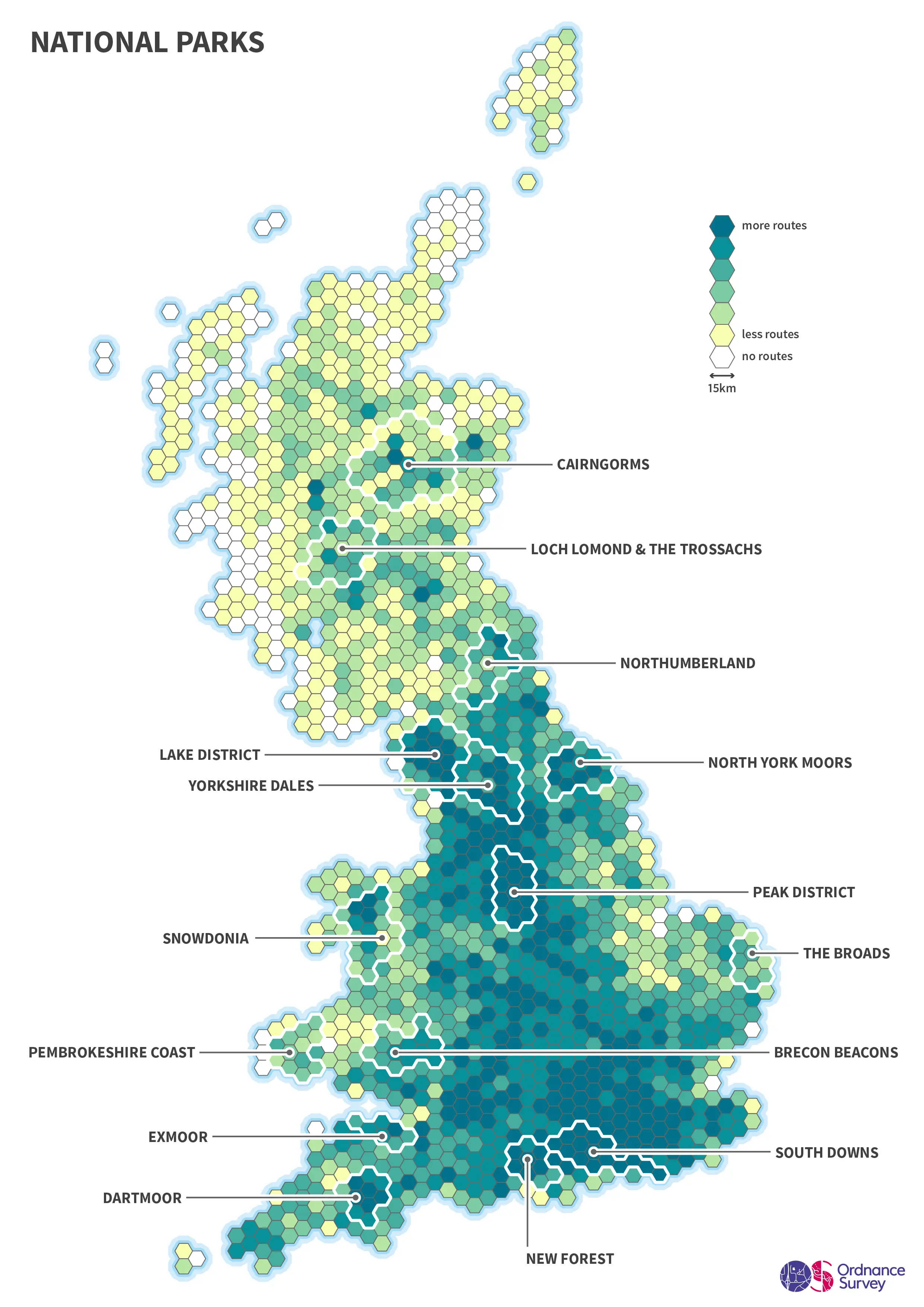 Data visualisation showing Great Britain's most popular spots to start a walk