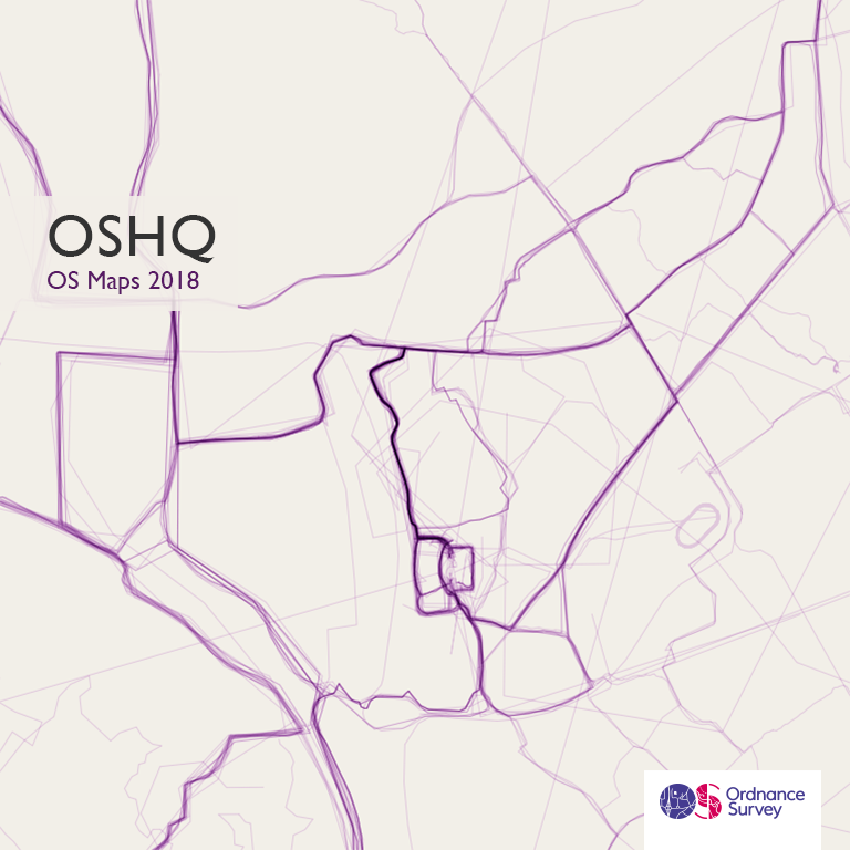 Data visualisation showing OS Maps routes around Ordnance Survey's Southampton head office