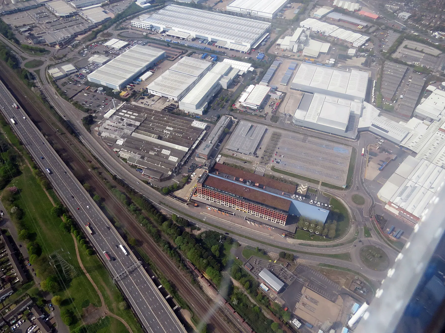 Aerial shot of the M6 at Birmingham with little traffic on the motorway