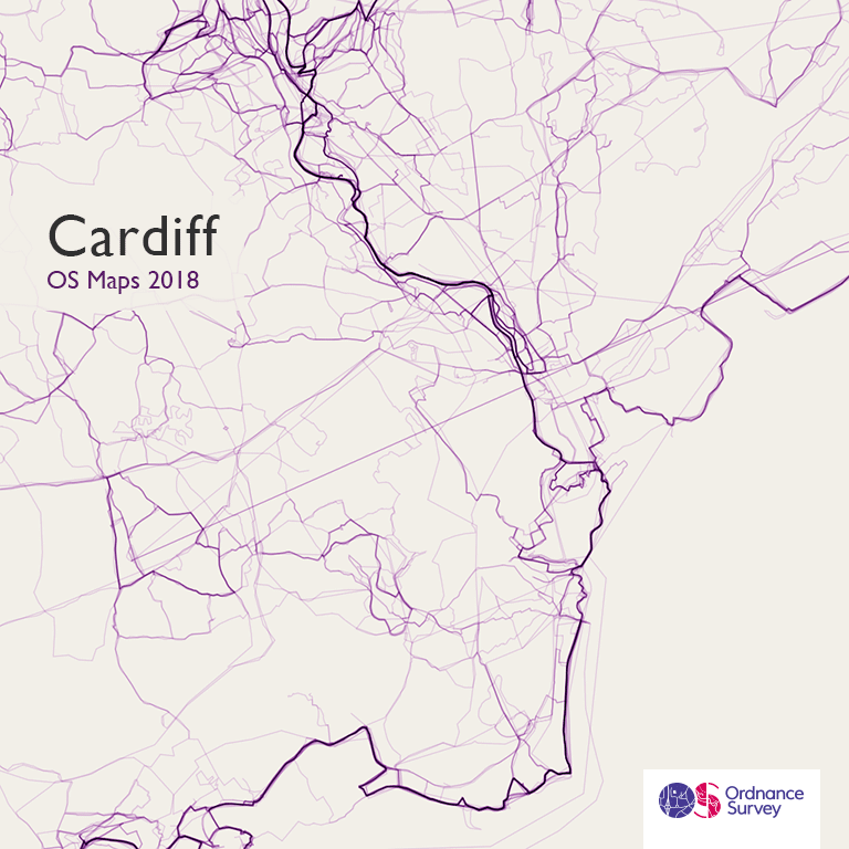 Animated gif showing a selection of British cities with OS Maps routes