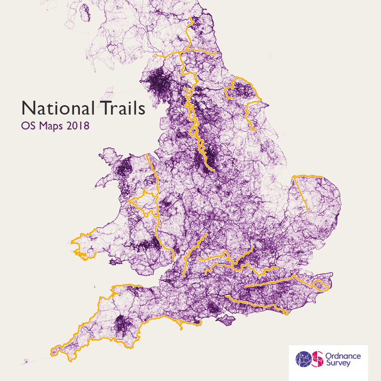 OS Maps routes showing National Trails and Great Trails