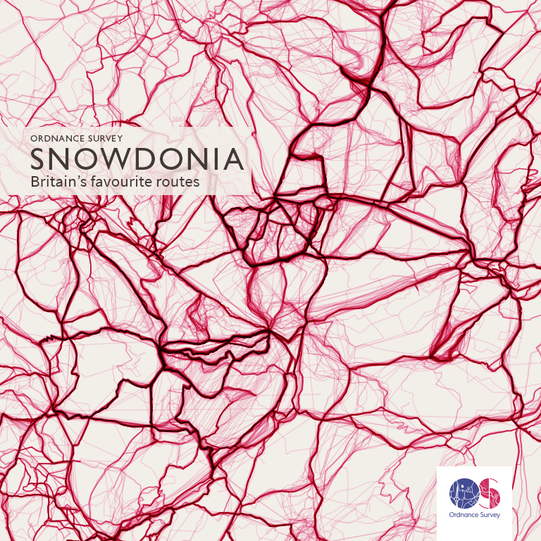 Routes crossing Snowdonia in Charley's data visualisation