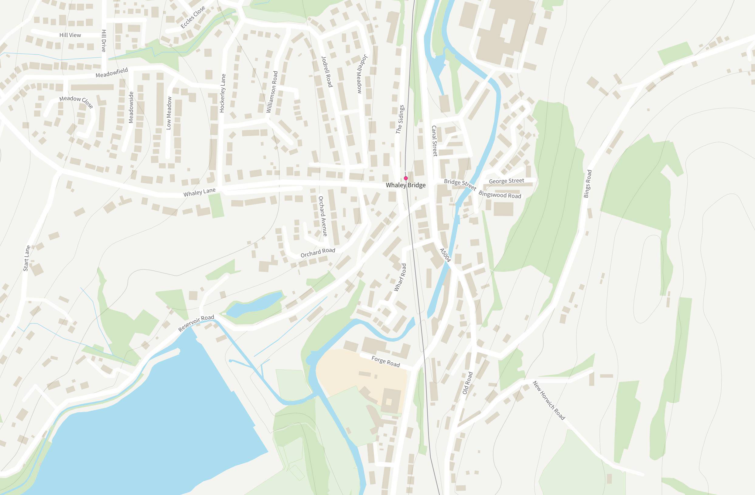 Whaley Bridge shown in OS Open Zoomstack.