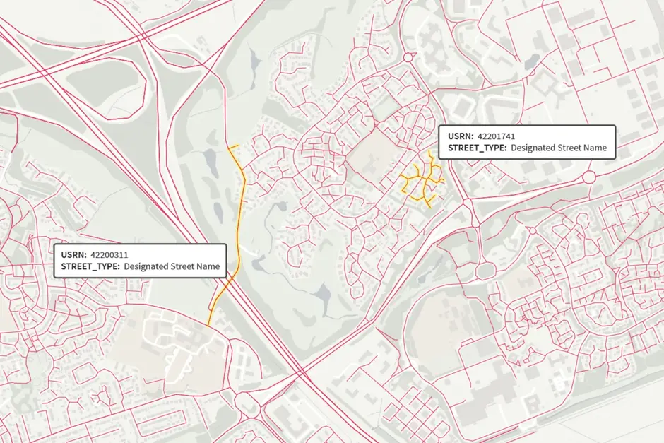 Unique Street Reference Number (USRN) mapping image.