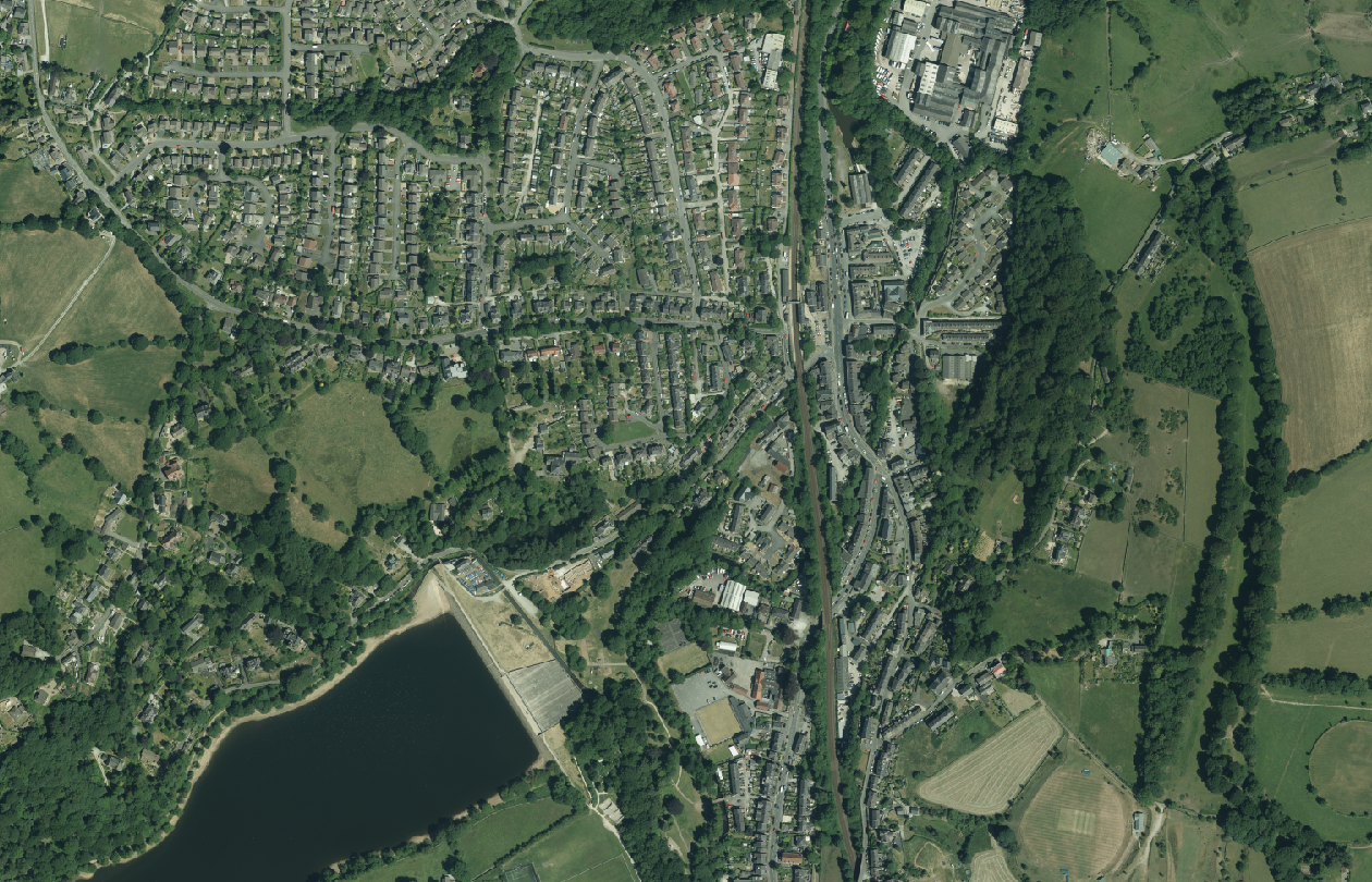 OS aerial imagery of Whaley Bridge.