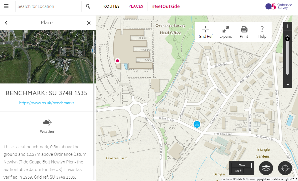 Screenshot of a benchmark on OS Maps near our HQ in Southampton.