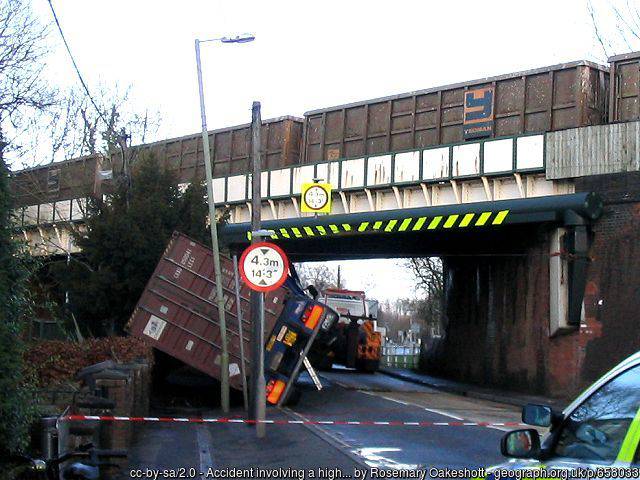 Lorry overturned having struck bridge