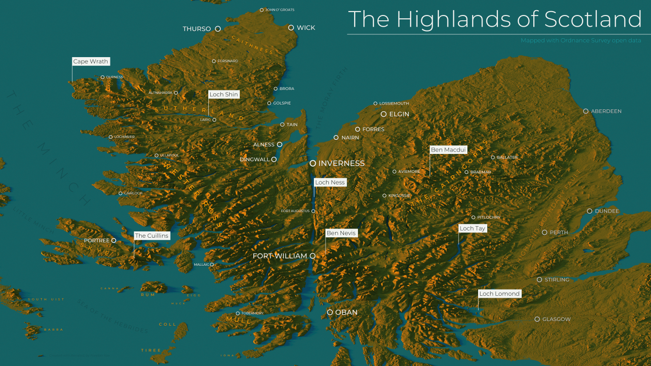 Data visualization of the Highlands of Scotland.
