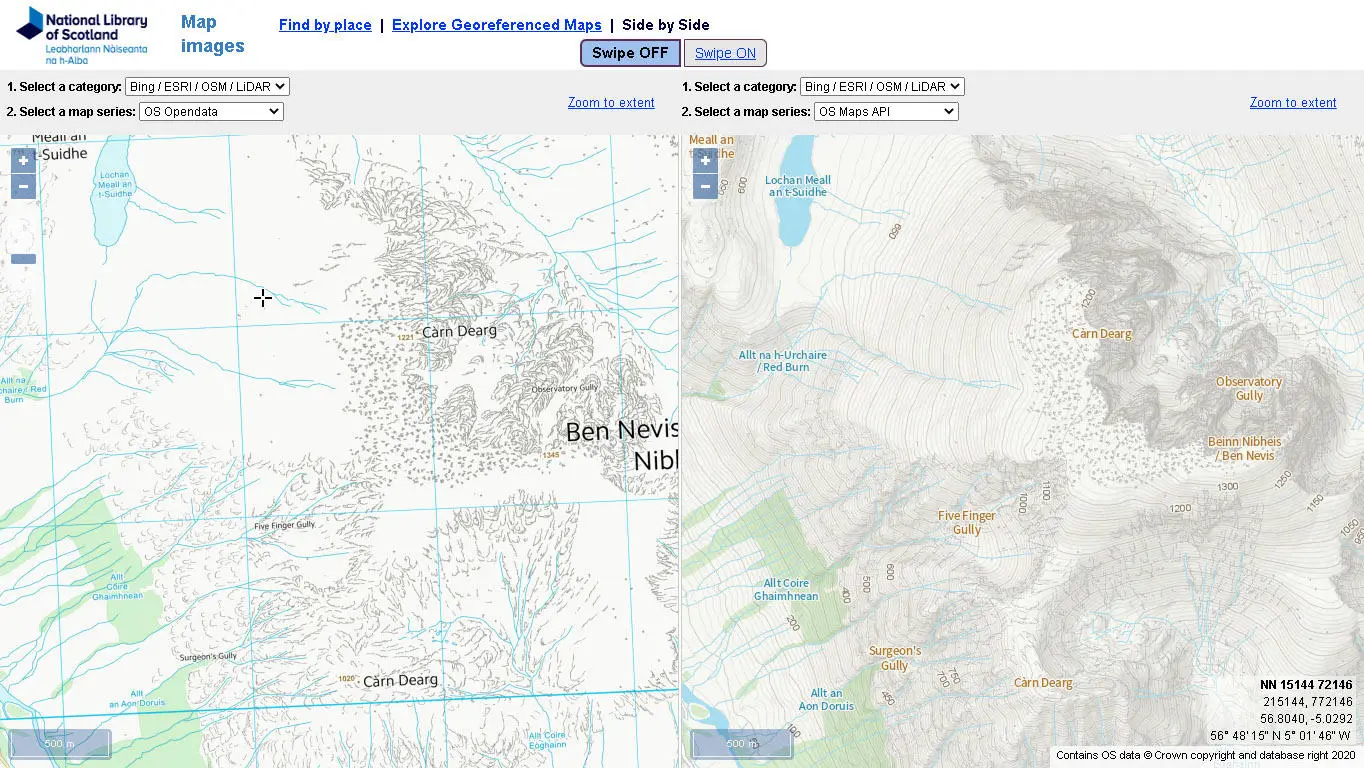 Comparing Open Map Local to the new OS Maps API for Ben Nevis