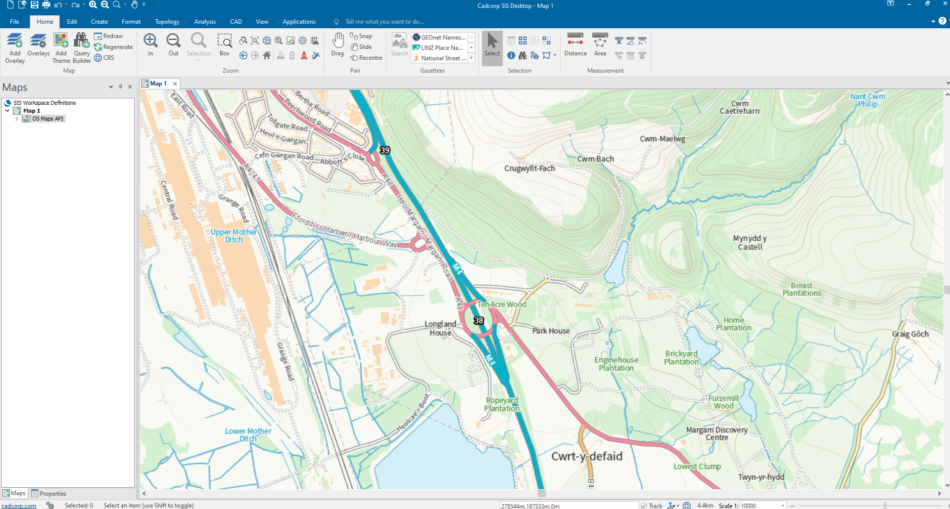 OS Maps API road zoomed out screenshot
