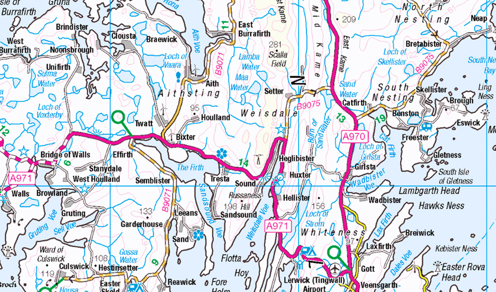 Map of Shetland using 1:250 000 Scale Colour Raster
