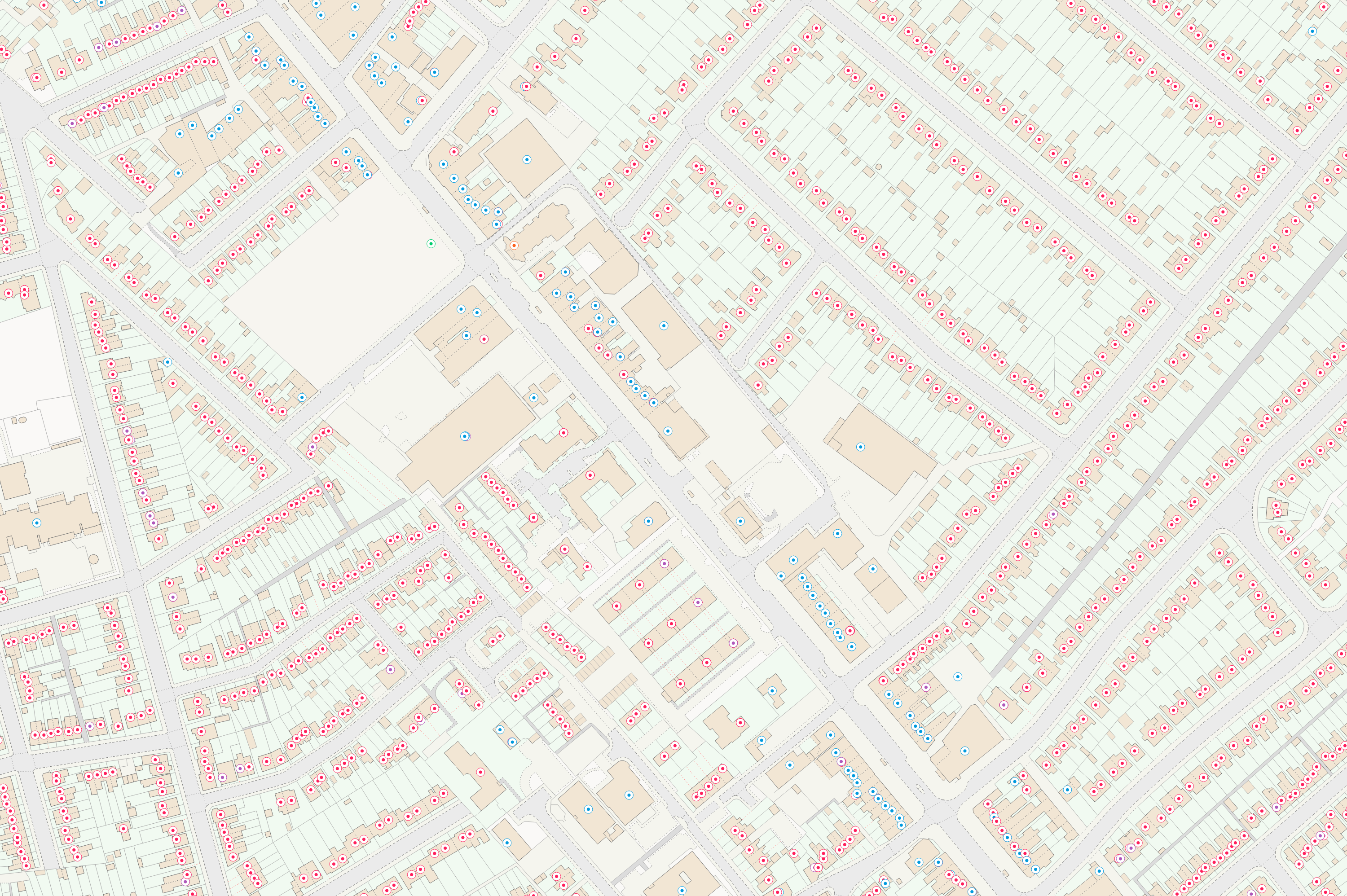 Aerial map view of residential addresses
