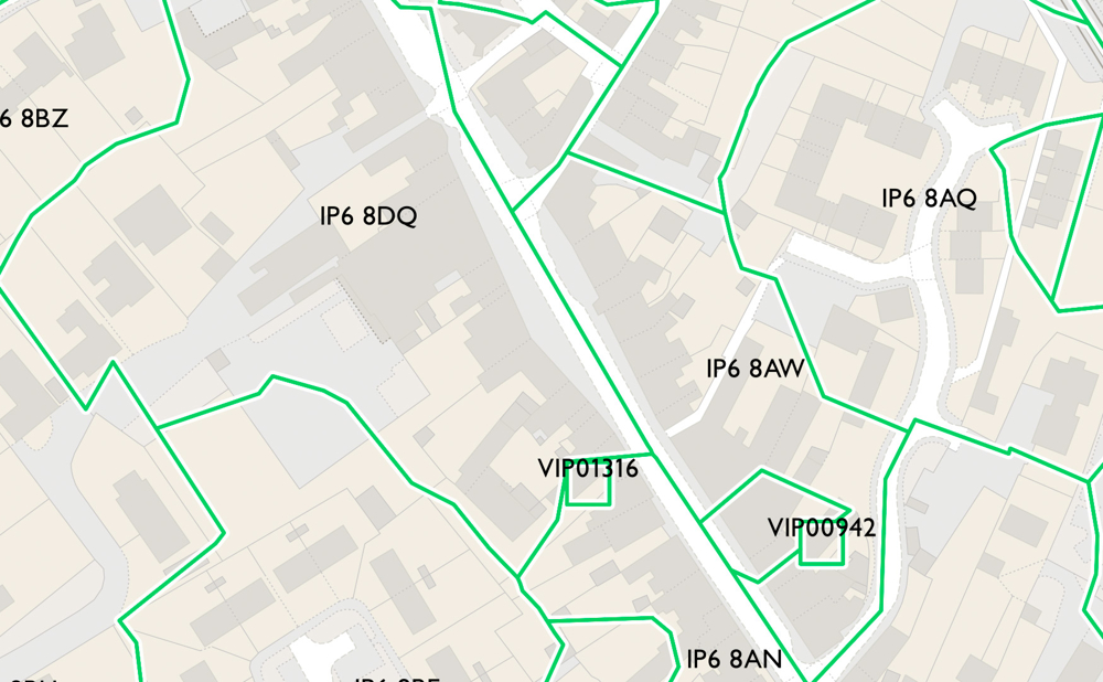 OS map using Code-Point with polygons Ipswich