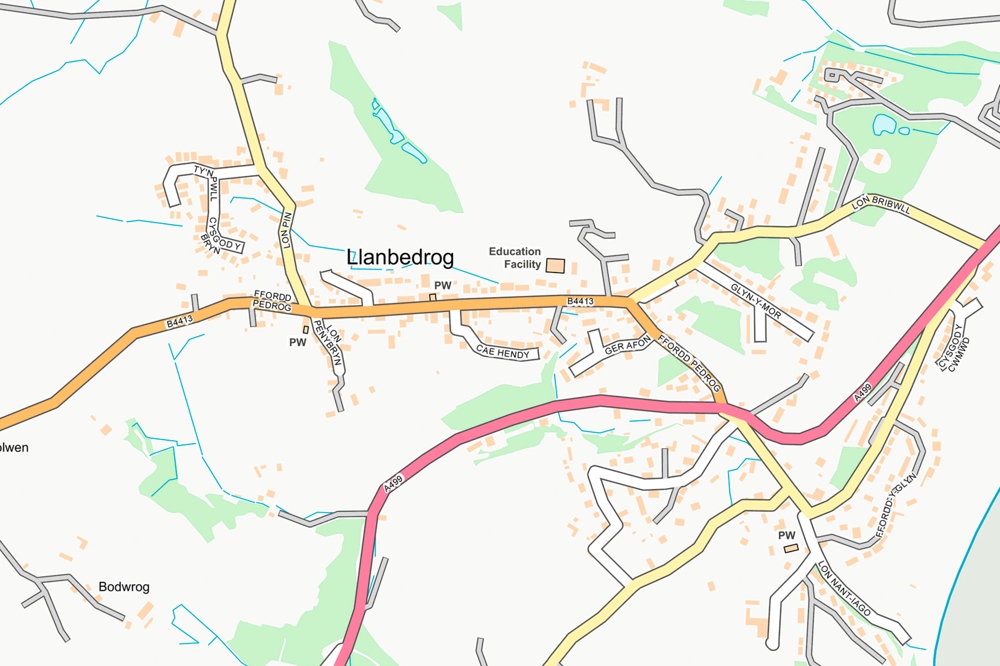 Map of Llanbedrog from OS Open Map - Local