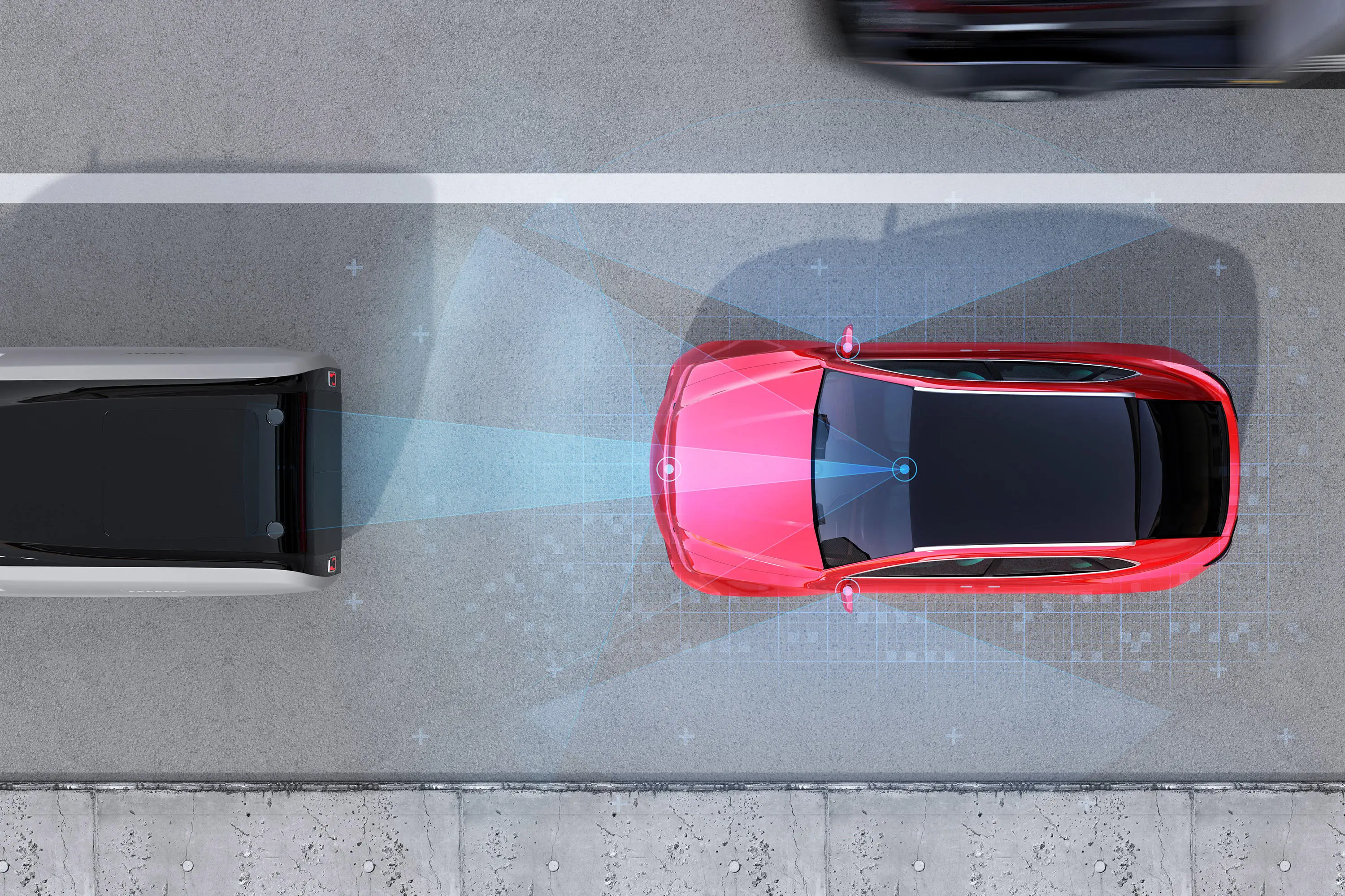 Birdseye view of a driverless car