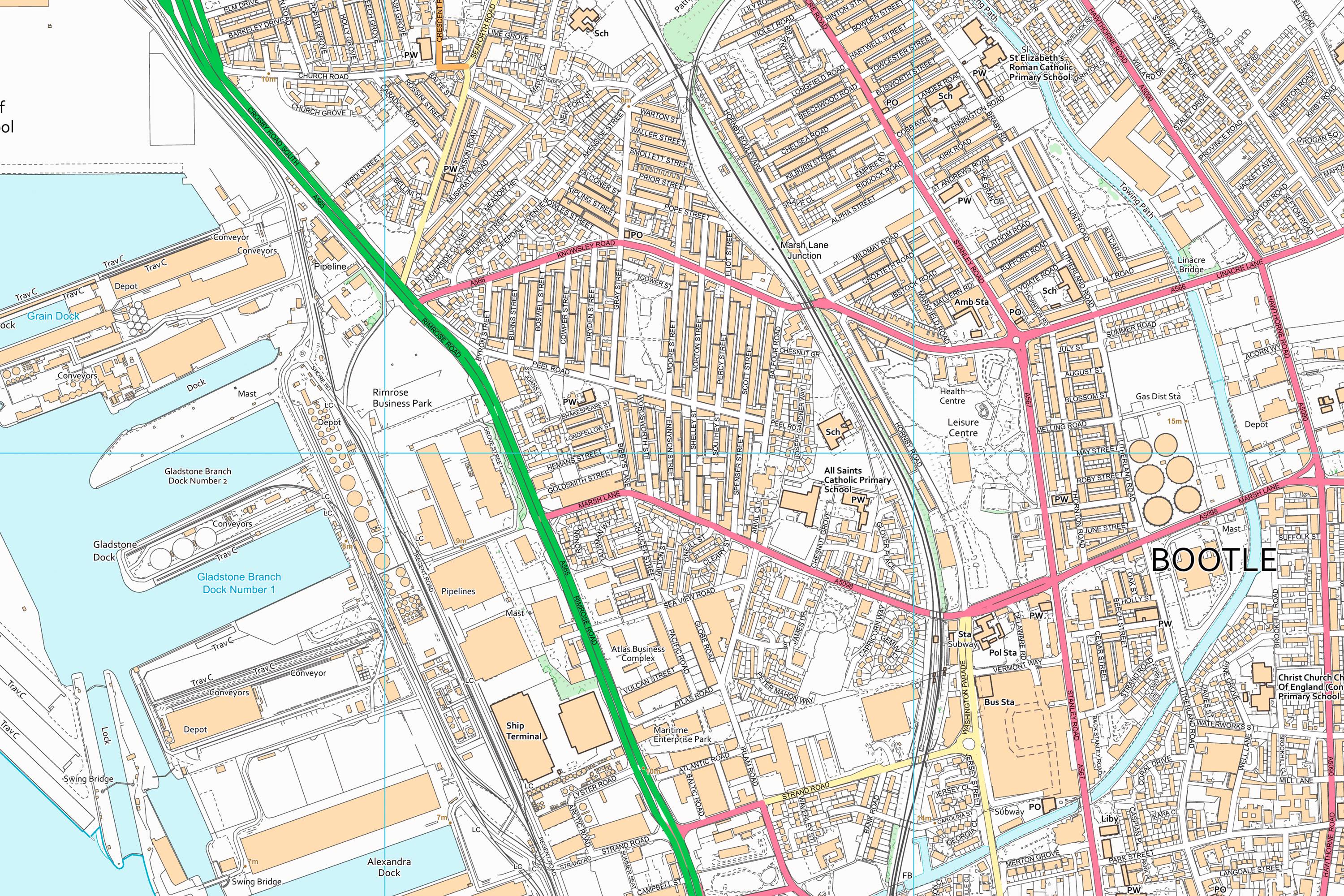 Map of Bootle using OS VectorMap Local