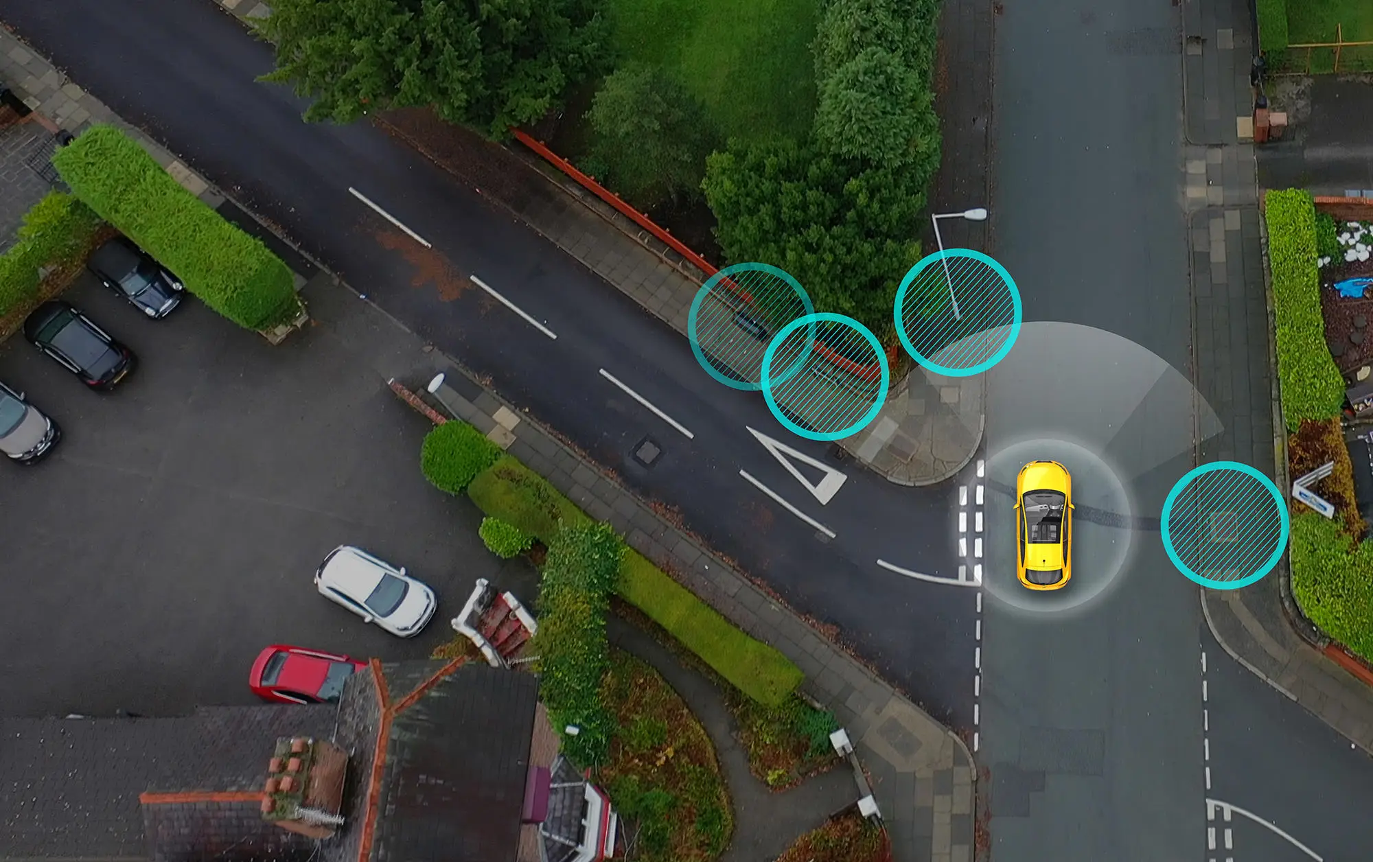 Aerial view of car on road