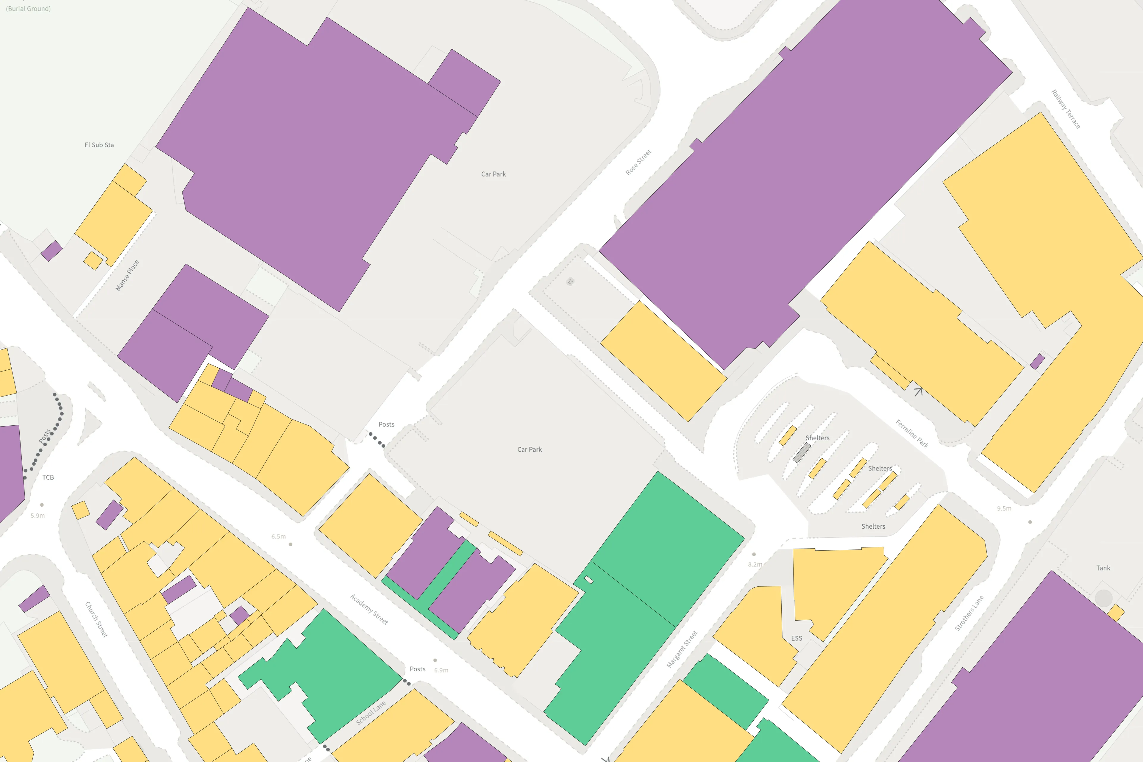 A colourful image depicting differently shaped roofs