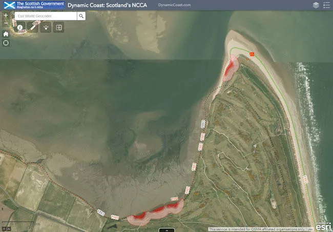 Aerial view of coastal erosion