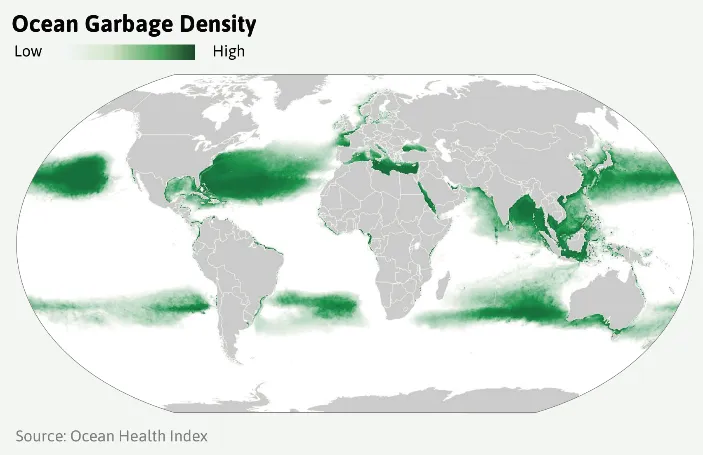 Five continent-sized garbage gyres in Earth's oceans