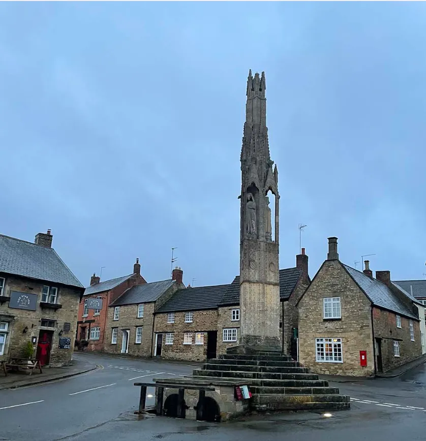 A surviving Eleanor Cross in Geddington, Northamptonshire