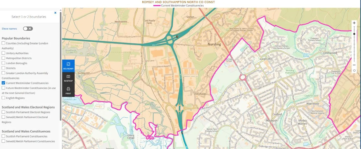 A screenshot of OS election maps showing OS HQ