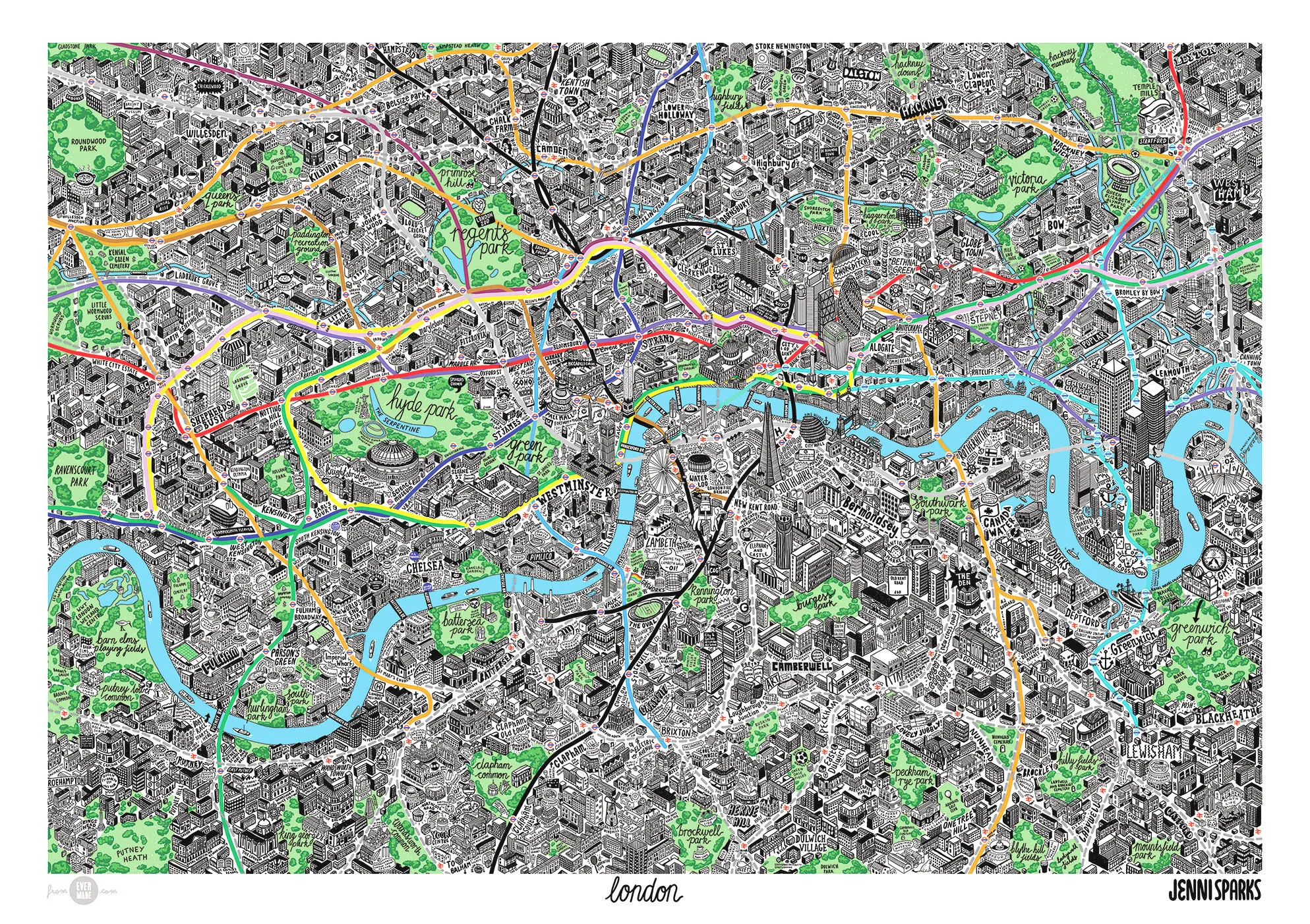 Hand-drawn map of London