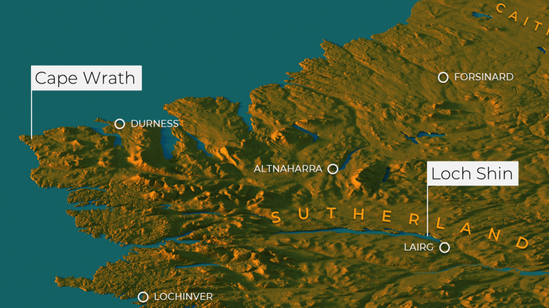 Map showing Cape Wrath and Loch Shin