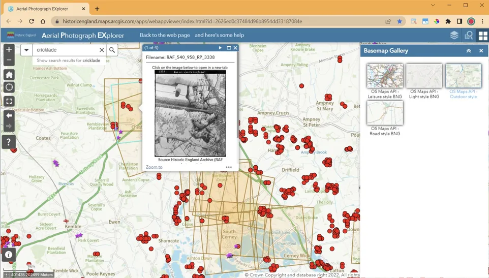 Screenshot of the aerial explorer web interface