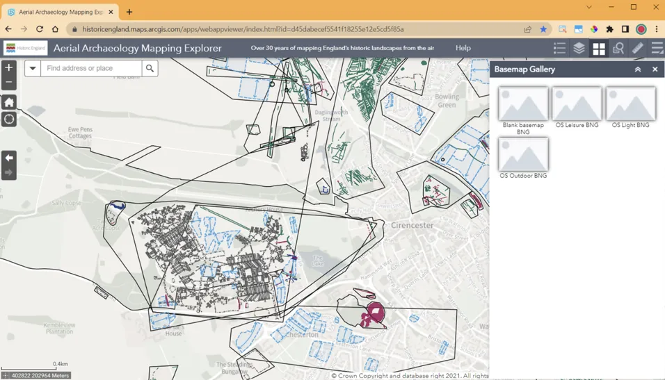 Example of Cirencester using the aerial explorer
