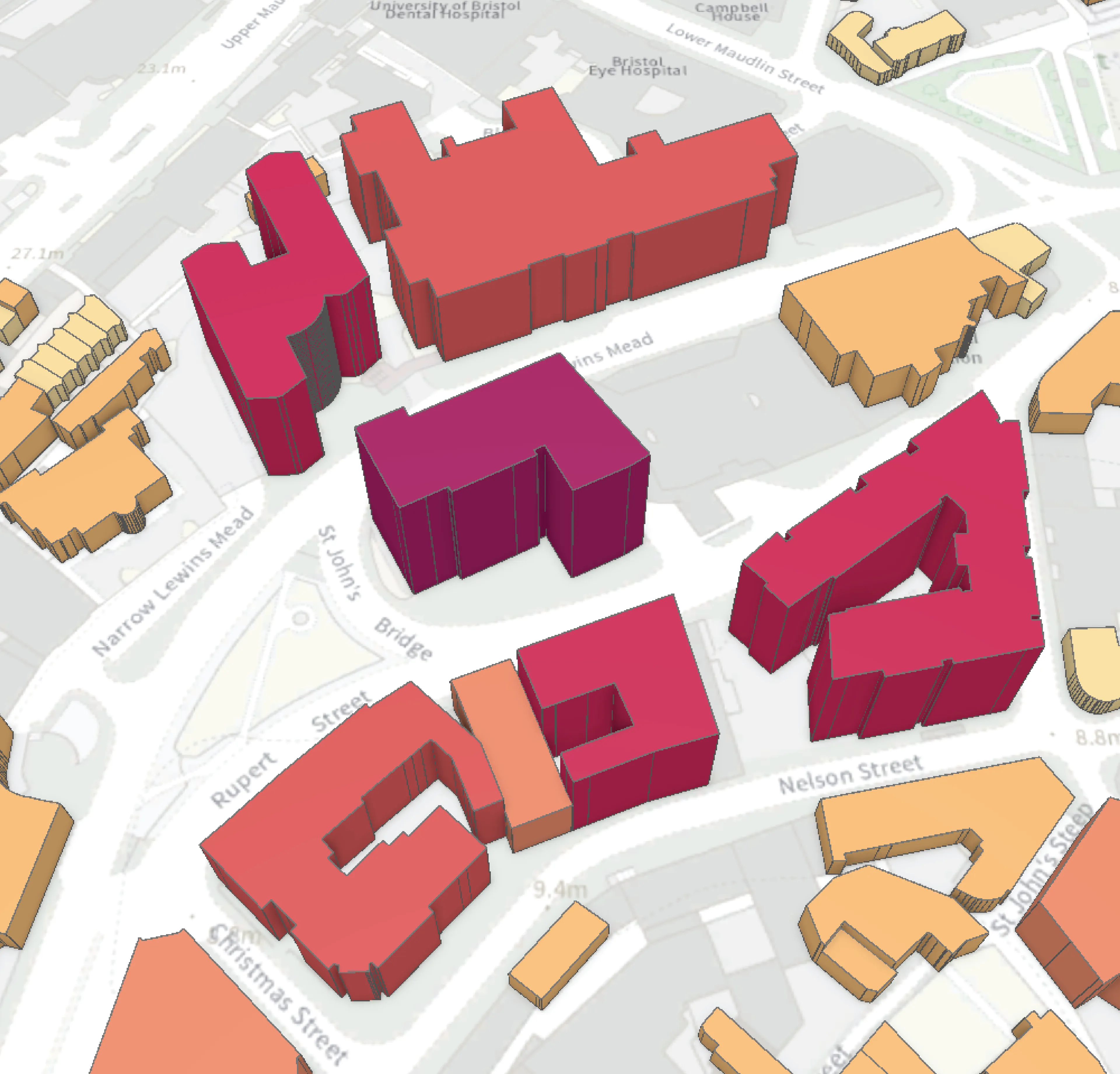 A colourful, 3D visualisation of the number of floors attribute