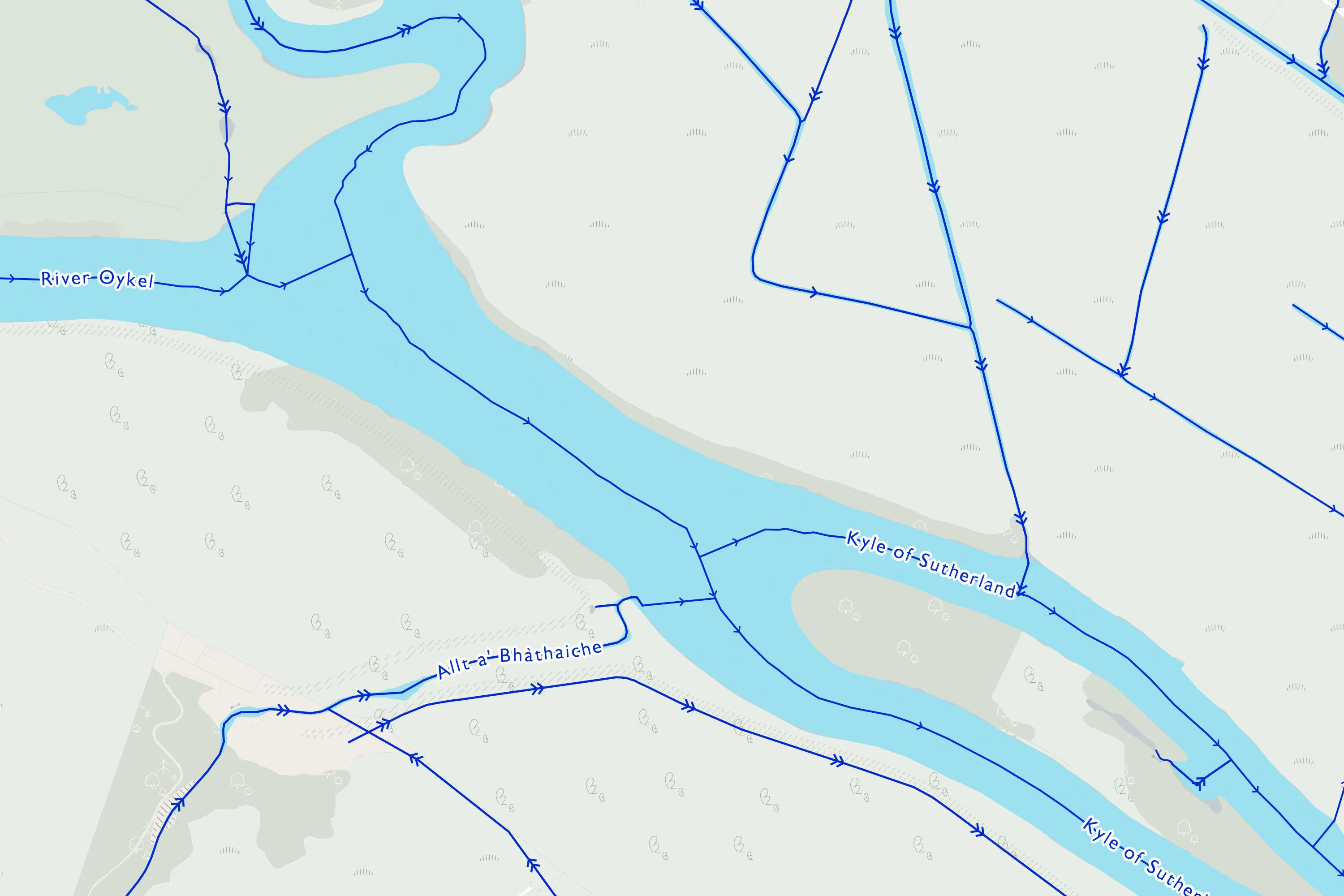 Segment of OS MasterMap Water Network to illustrate example scenario assessing pollution flow 